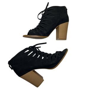 Melrose And Market Zora Lace Up Peep Toe Booties Black Size 9